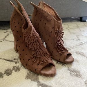 Rose colored peep toe heels